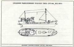 Траулер типа СРТ-300
(фото: «Флот рыбной промышленности. Справочник типовых судов». М., Изд. Транспорт, 1990 год)