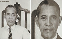 Мухаммад Субух Сумохадивиджоджо в молодости.
Cправа наложение его лица на лицо Барака Обамы