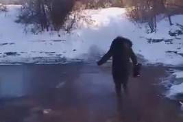 В Орловской области жители деревни переходят реку вброд зимой из-за разрушенного моста
